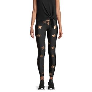 Terez Black Gold Star Foil Printed Tall Band Leggings Sz M